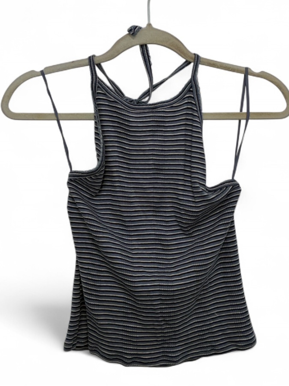 American Eagle Blue Striped High-Neck Halter Tank Top